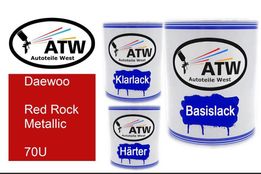 Daewoo, Red Rock Metallic, 70U: 1L Lackdose + 1L Klarlack + 500ml Härter - Set, von ATW Autoteile West.